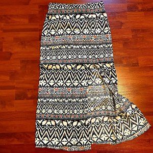 Patterned Long Length Maxi Skirt with Slit